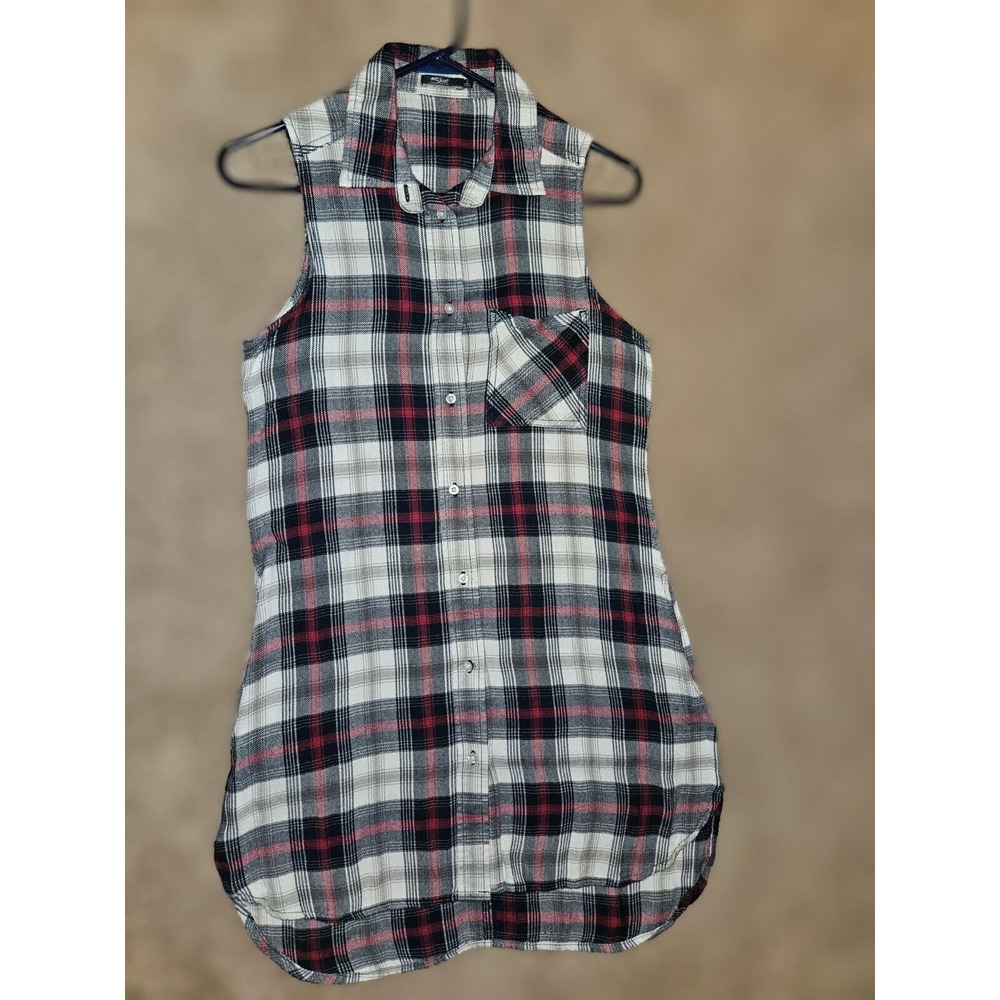 Silver Jeans Co. Plaid Dress Womens Size Small Navy, red, grey & white High/Low